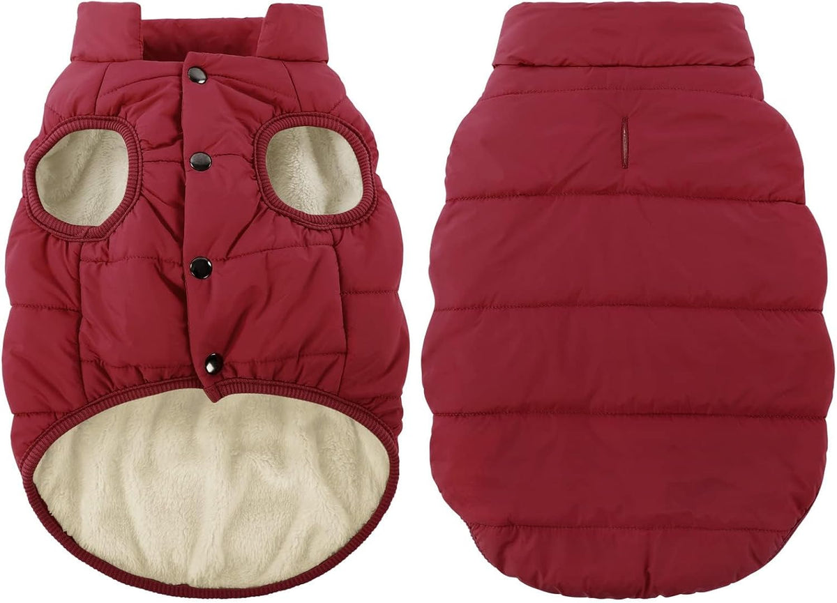 Asenku dog winter coat waterproof puffer vest front view red