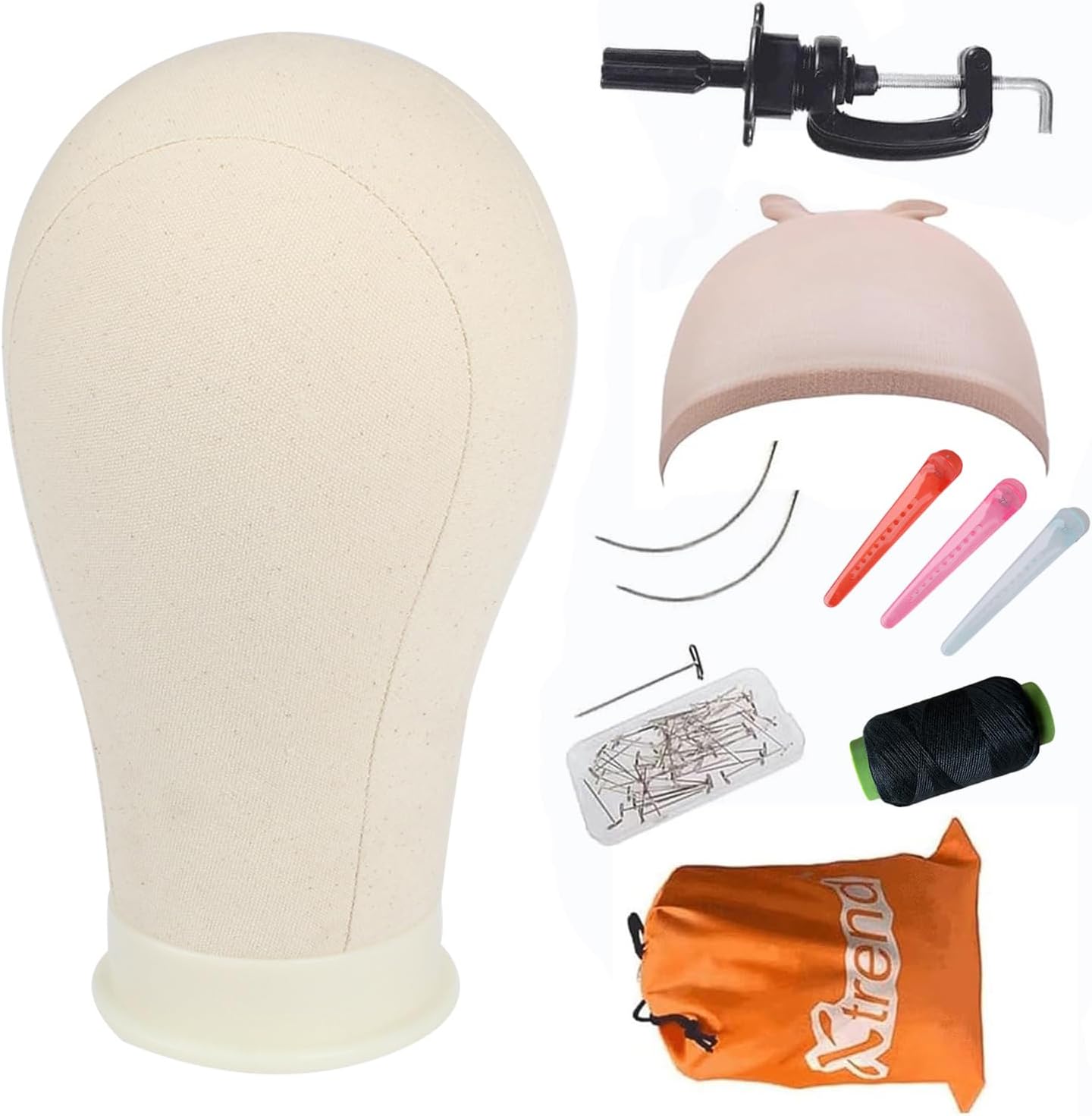 Xtrend canvas block mannequin head front view for premium wig making and styling