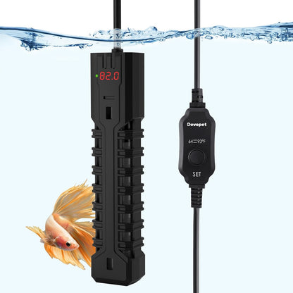 Comparison of Devopet heater size inside a small aquarium