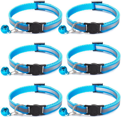 A collection of colorful kitten collars displaying the safe breakaway design functionality
