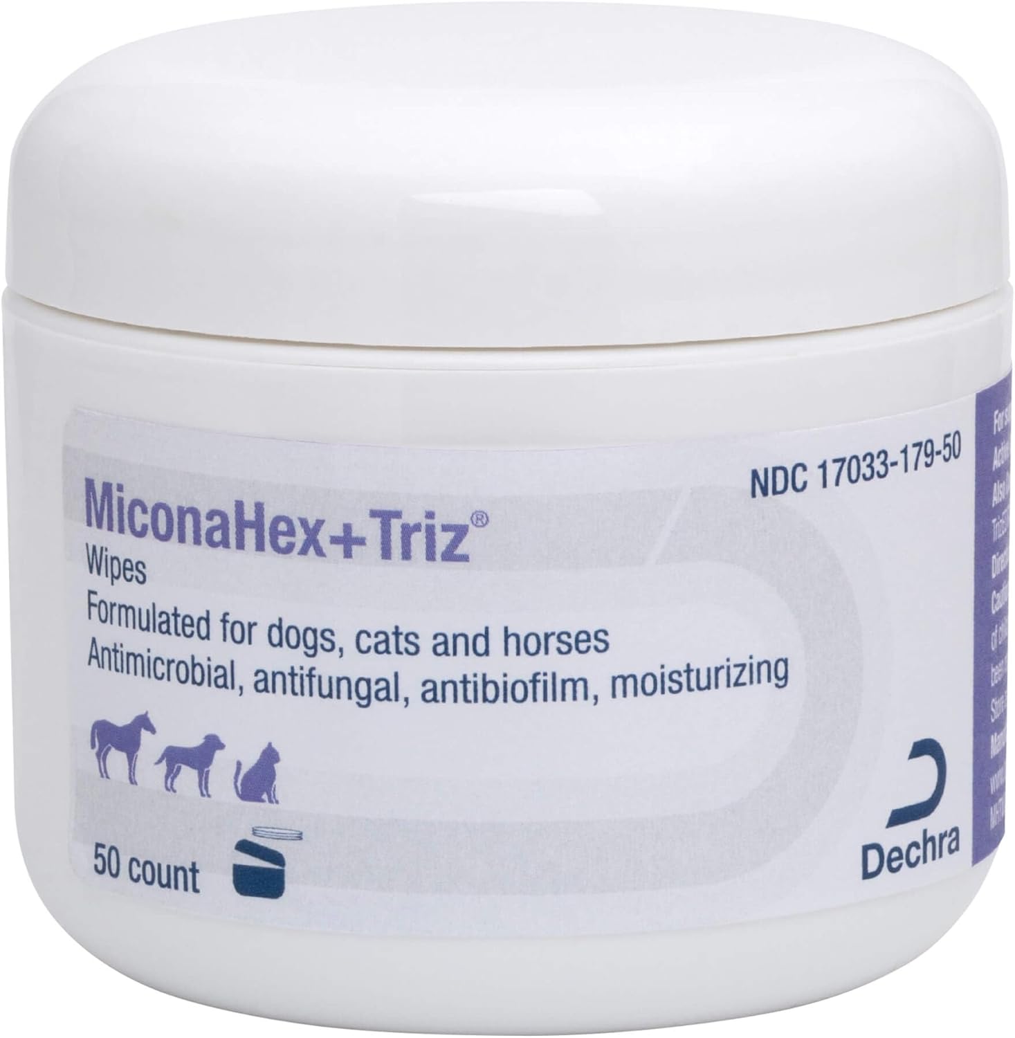 MiconaHex+Triz Medicated Pet Wipes 50 count jar front view for dog skin infection treatment