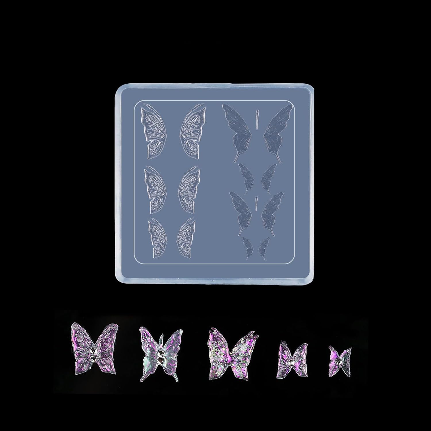 Retuolwag 3D butterfly nail mold silicone template front view