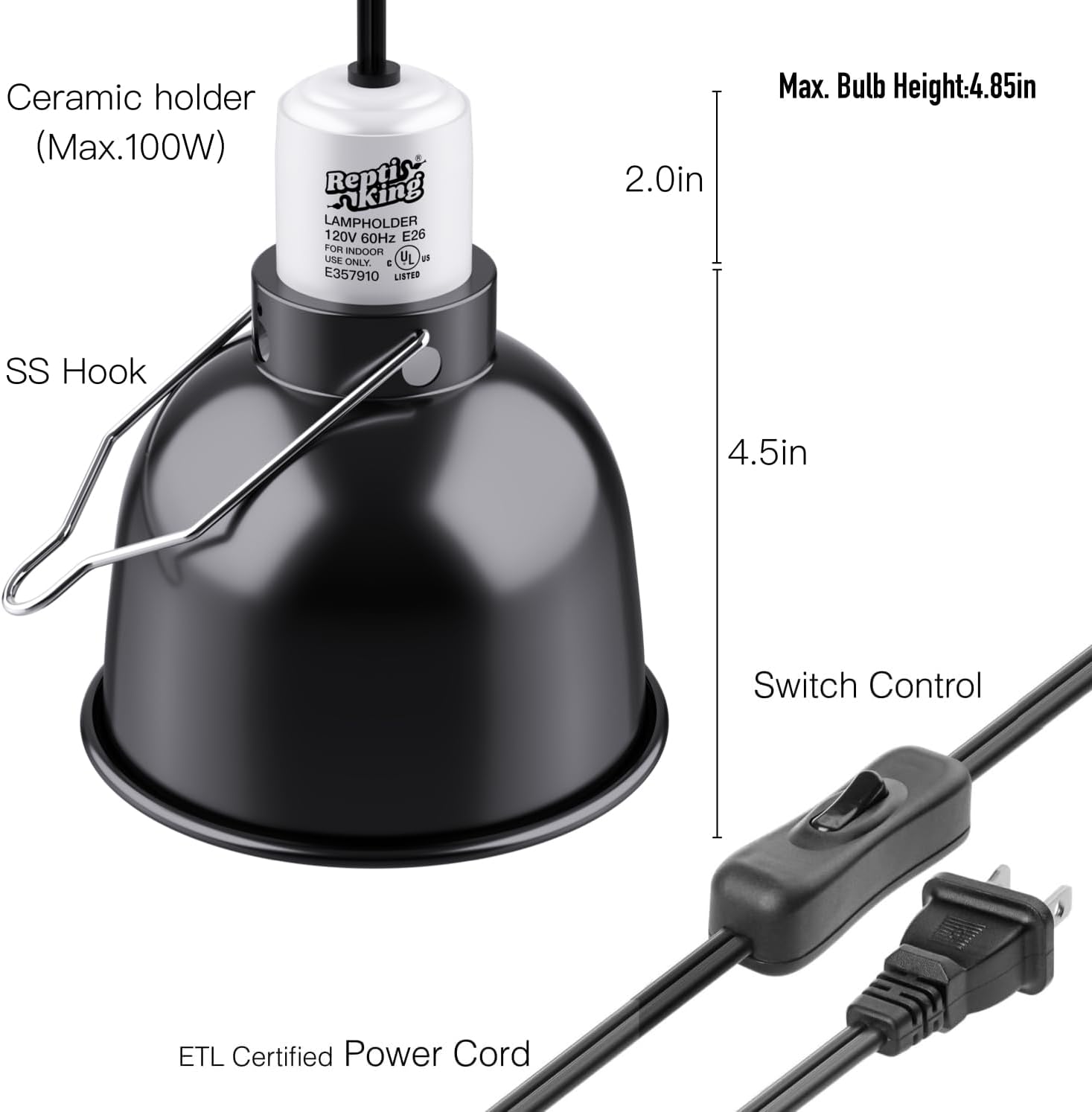 Reptiking deep dome lamp fixture showcasing polished reflective aluminum material