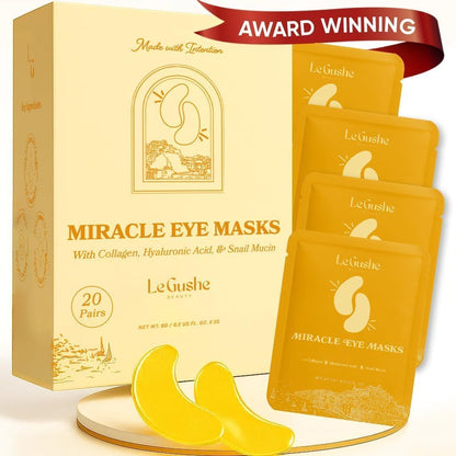 LE GUSHE Gold Under Eye Patches front view packaging showing twenty pairs of gold hydrogel masks.