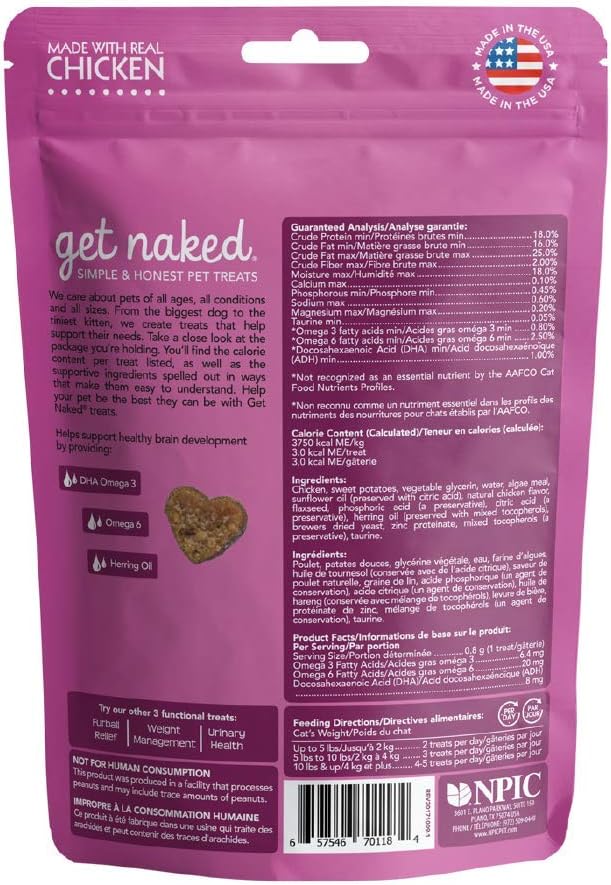 Get Naked grain free chicken flavor cat treats packaging back view