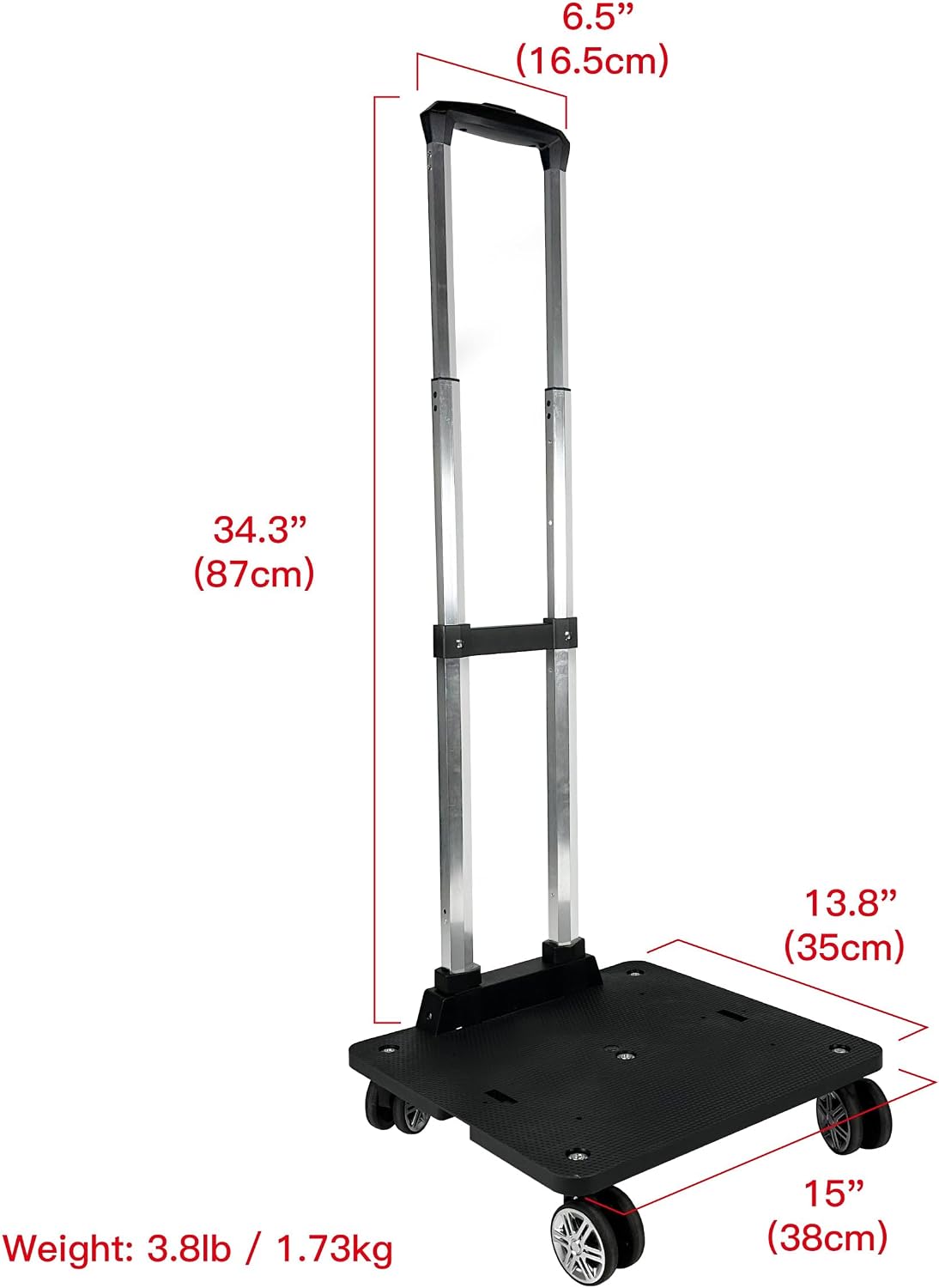 Folded wheelbase cart showing compact storage design