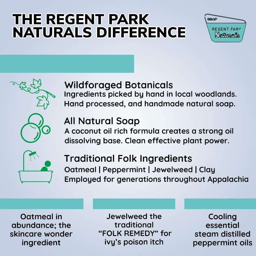 Regent Park Naturals Appalachian Secret soap bar with peppermint and bentonite clay ingredients highlighted