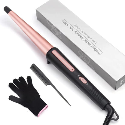 Jaeton professional tapered ceramic curling wand pink front view