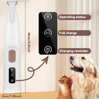 Rechargeable electric pet clipper single pack with USB charging cable and narrow safety trimmer attachment.