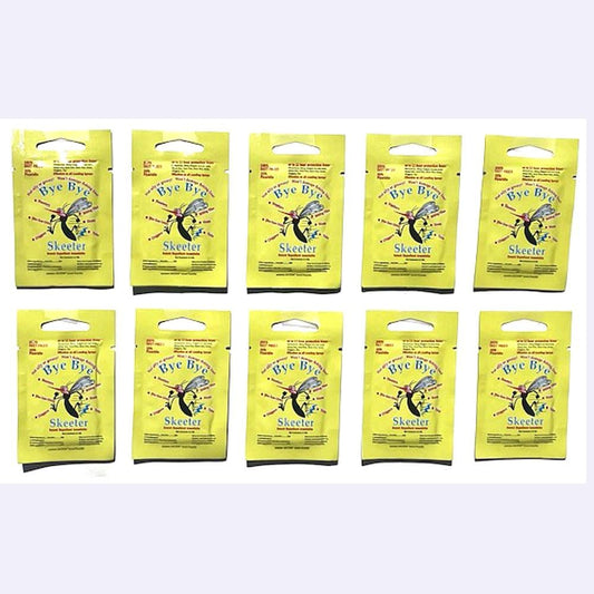 Bye Bye Skeeter Insect Repellent Towellette Wipes front packaging showing ten pack count