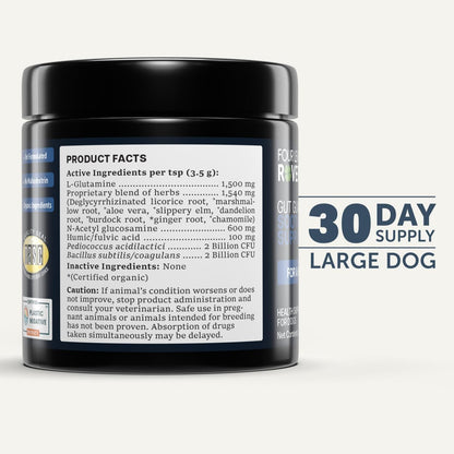 Organic ginger and marshmallow root ingredients for dog stomach soothing.