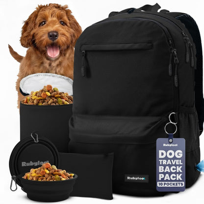 Dog Travel Bag for Supplies - Complete Dog Diaper Bag Backpack with 2 BPA-Free Travel Bowls, Treat Pouch, Food Container, Placemat & Laptop Sleeve - for Traveling, Road Trips, Hiking: Black-Paw Print - Image 12