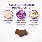 Bite sized chicken flavored soft chews for spayed and senior female dog incontinence support.