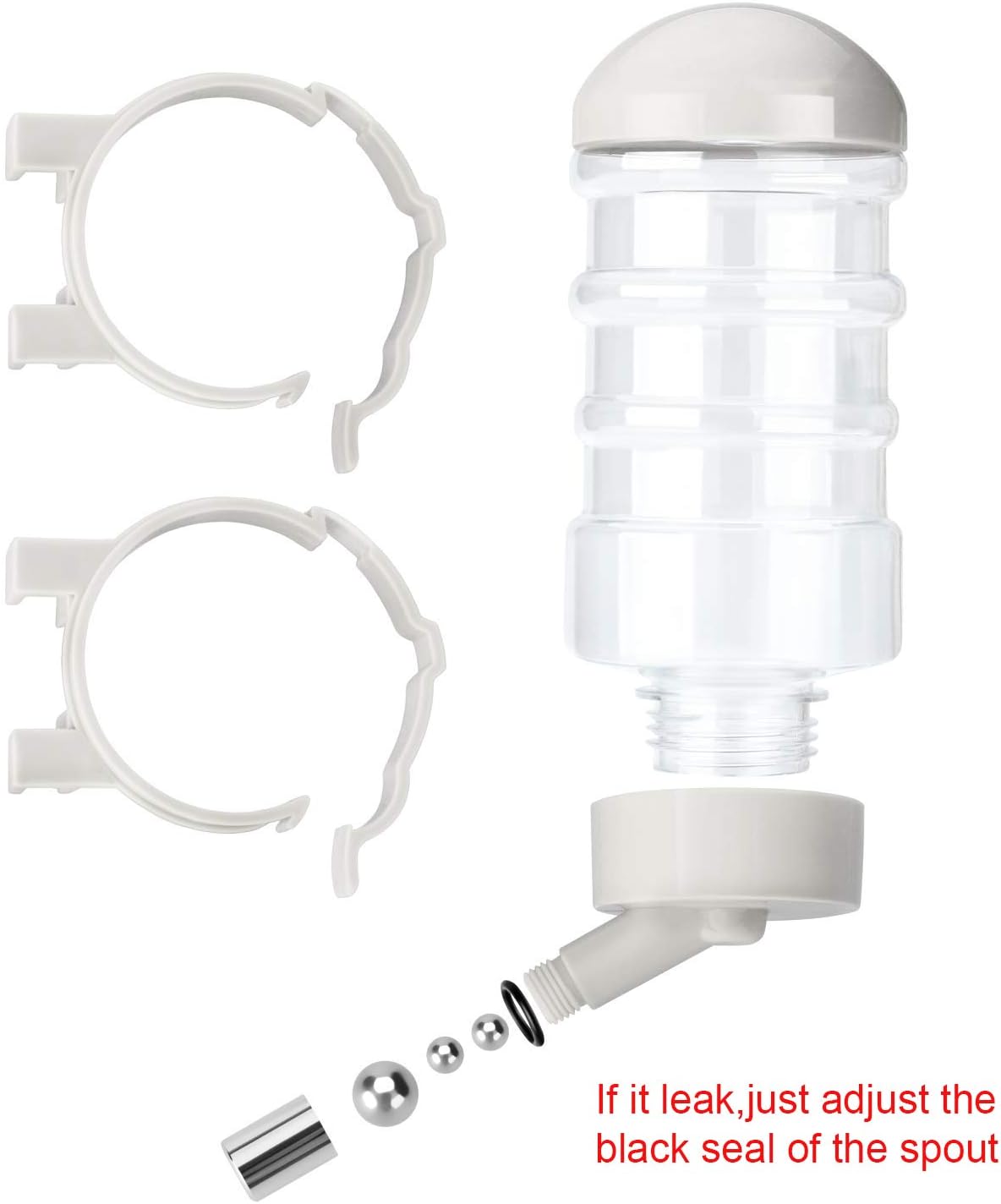 Dripless pet drinking fountain kettle 400 milliliters showing stainless steel nozzle mechanism