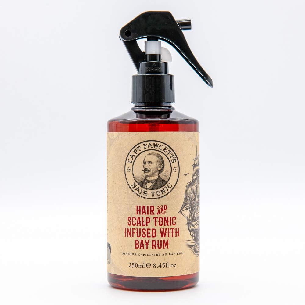 Captain Fawcett Bay Rum Hair Tonic front view bottle for premium men grooming