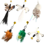 Cat Insect Feather Toys Replacement Cat Toy Wand Refills, 6 Pieces Natural Insect Cat Toy Feathers Refill, Interactive Cat Teaser Wand Attachments, with Bell - Image 9