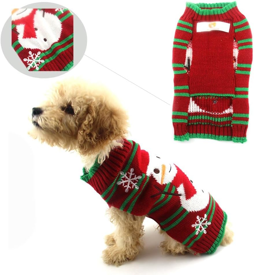 NACOCO small dog holiday knitwear red and green stripes material close up