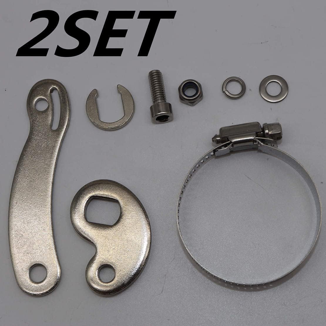 Arrangement of seven durable corrosion resistant metal pipe clamps.