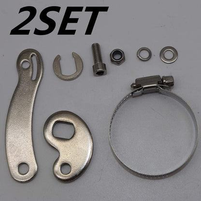 Arrangement of seven durable corrosion resistant metal pipe clamps.