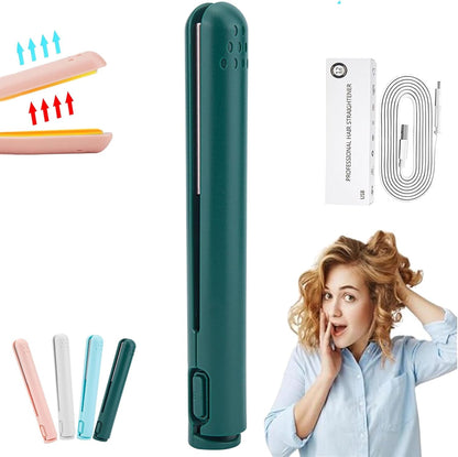 Anggrek Dualglam mini dual purpose curling iron green front view showing ceramic plates