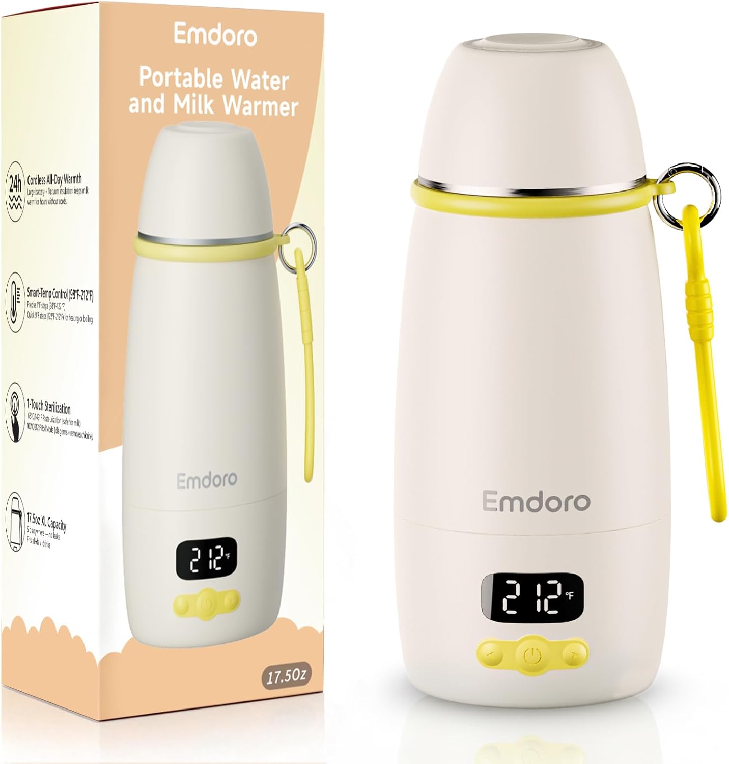 Emdoro portable bottle warmer front view with digital display