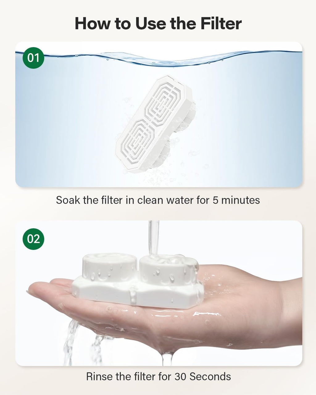 Dianu cat water fountain filter components side by side