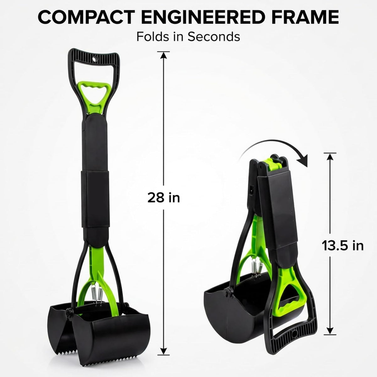 Ergonomic textured handle grip with lever on the pet waste tool.