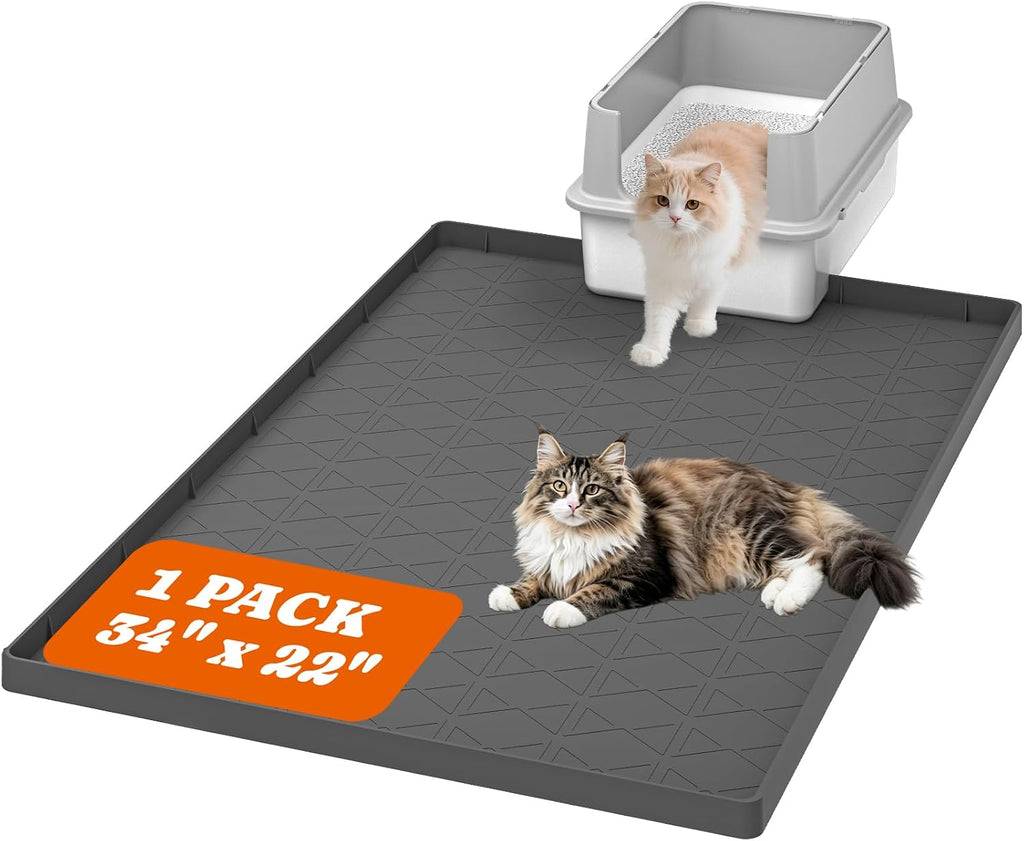 Pawtners Large Cat Litter Mat for Litter Box 2 Packs, 34" x 22" Waterproof Silicone Pad for Floor, Easy to Clean, Gray - Image 9