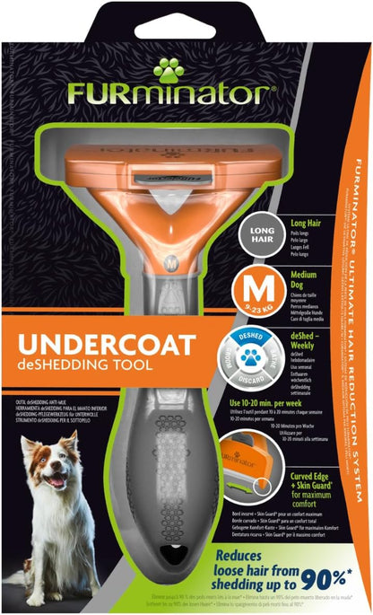 Edge guard protection feature attached to the premium stainless steel blade of the FURminator dog brush