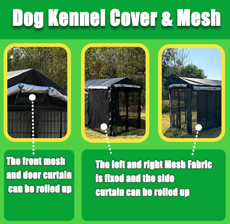 Transparent PVC window panels on the pet kennel cover allowing natural light and outside visibility.