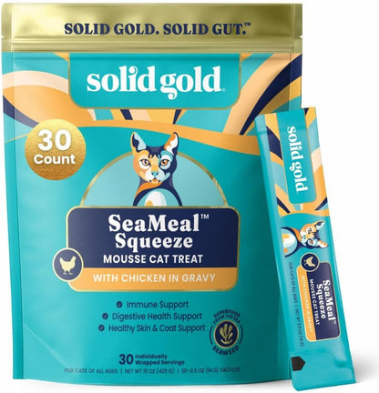 Solid Gold SeaMeal Squeeze chicken cat treats front view packaging