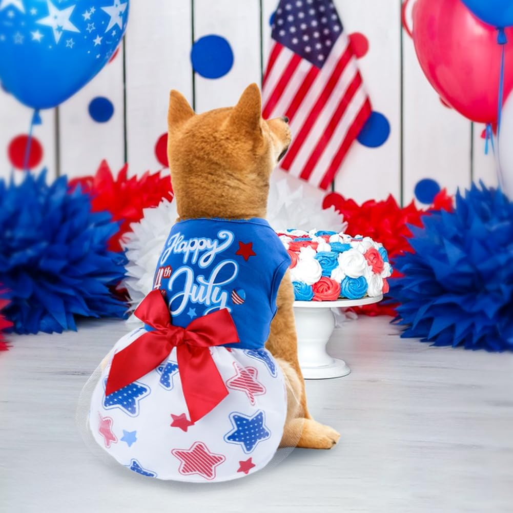 BAOBICUTE patriotic dog outfit red bowknot tulle dress for small dogs