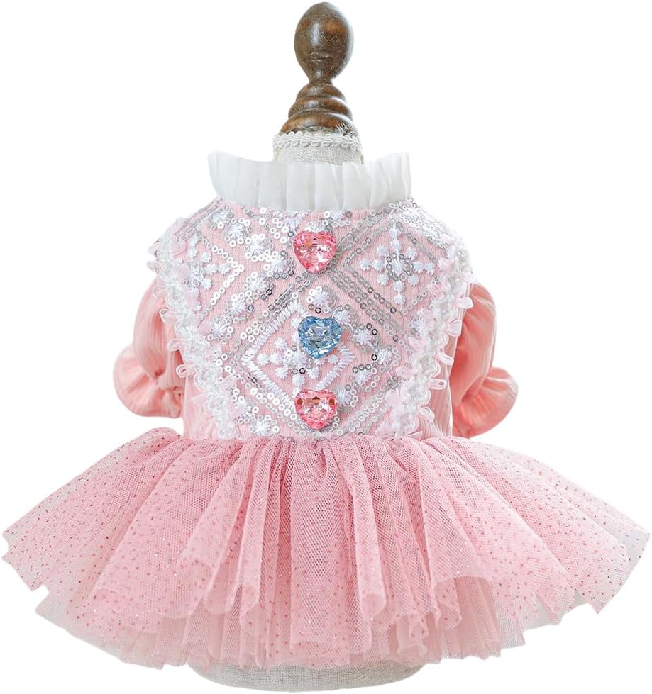Fashion Sweet Puppy Dog Blingbling Princess Skirt Pet Dog Lace Cake Camisole Tutu Dress Pink Small - Image 12