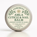 LUMI WILL Amla Cuticle and Nail Balm front view of 0.5 ounce metal tin for Ayurvedic nail care.