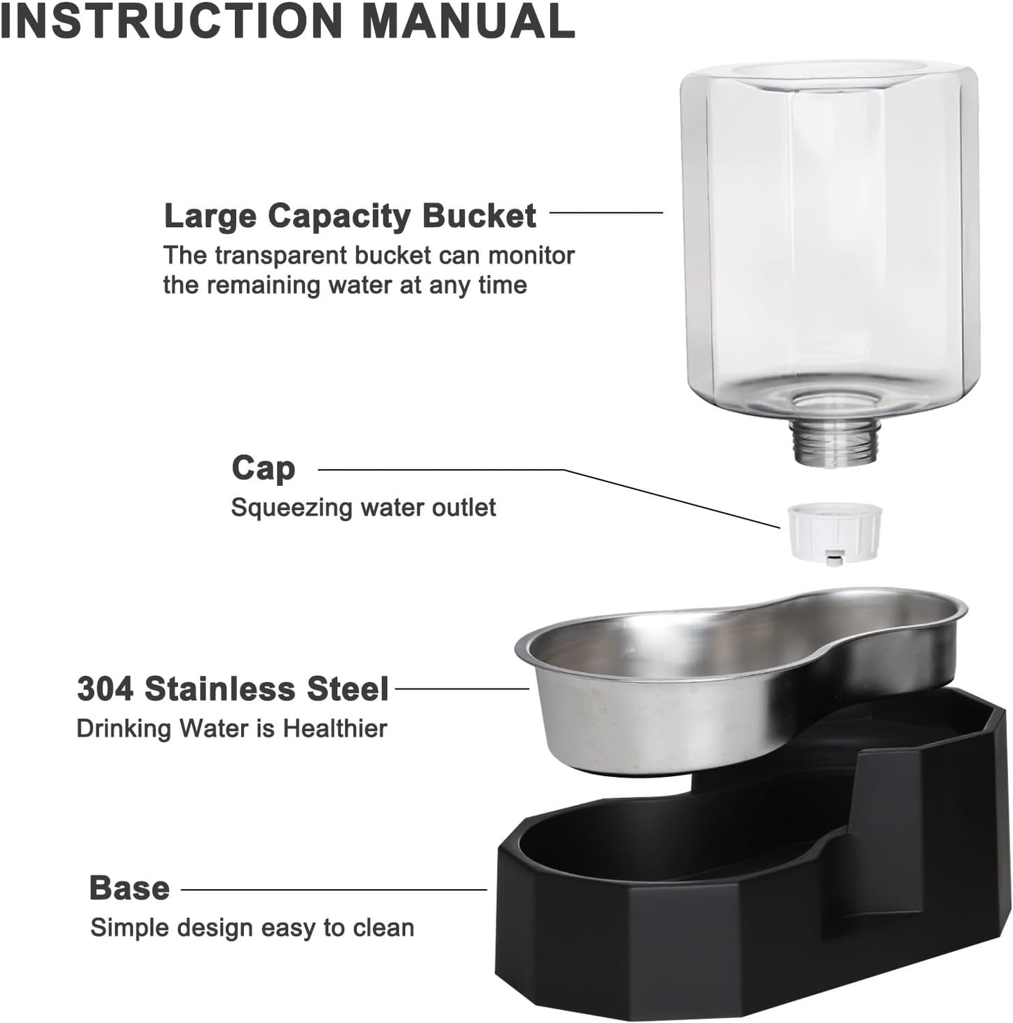 Sfozstra 5 Litre power free cat and dog water dispenser showing the simple tool-free disassembly process.