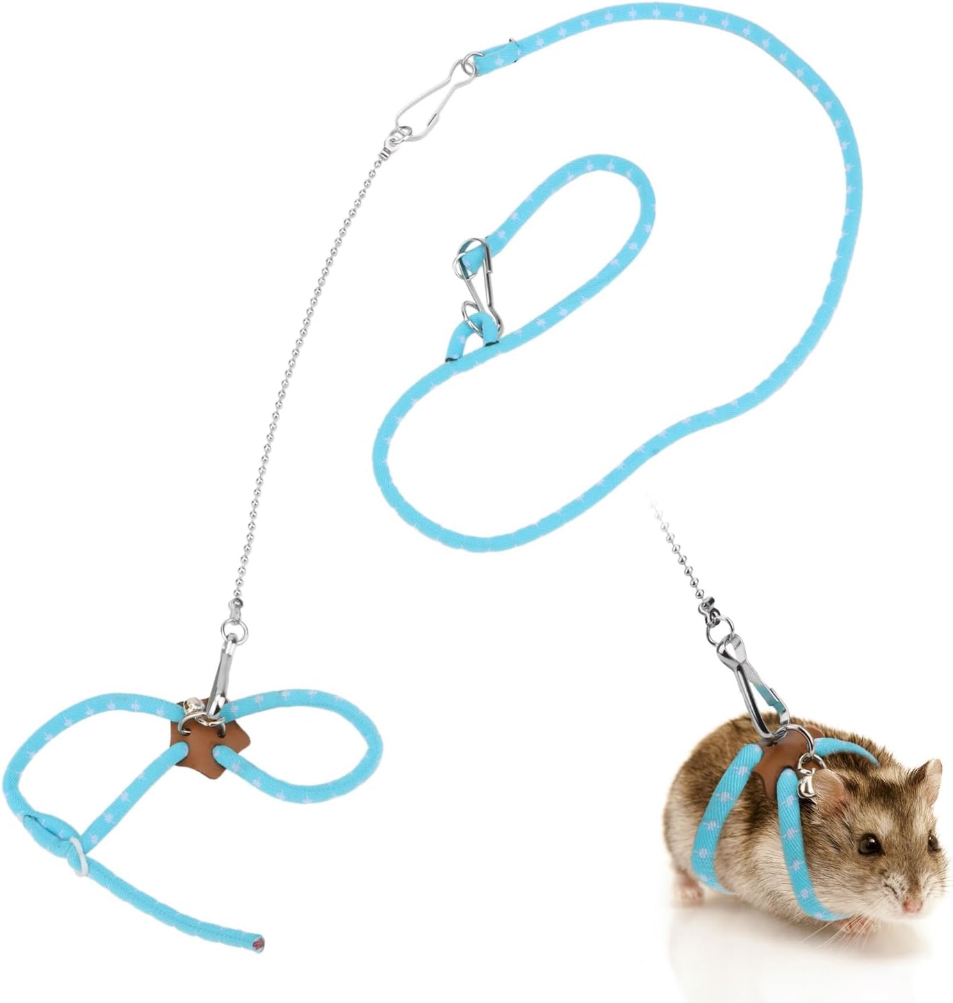 Hypeety Syrian Hamster Adjustable Training Lead Leash blue color front view displaying star pattern