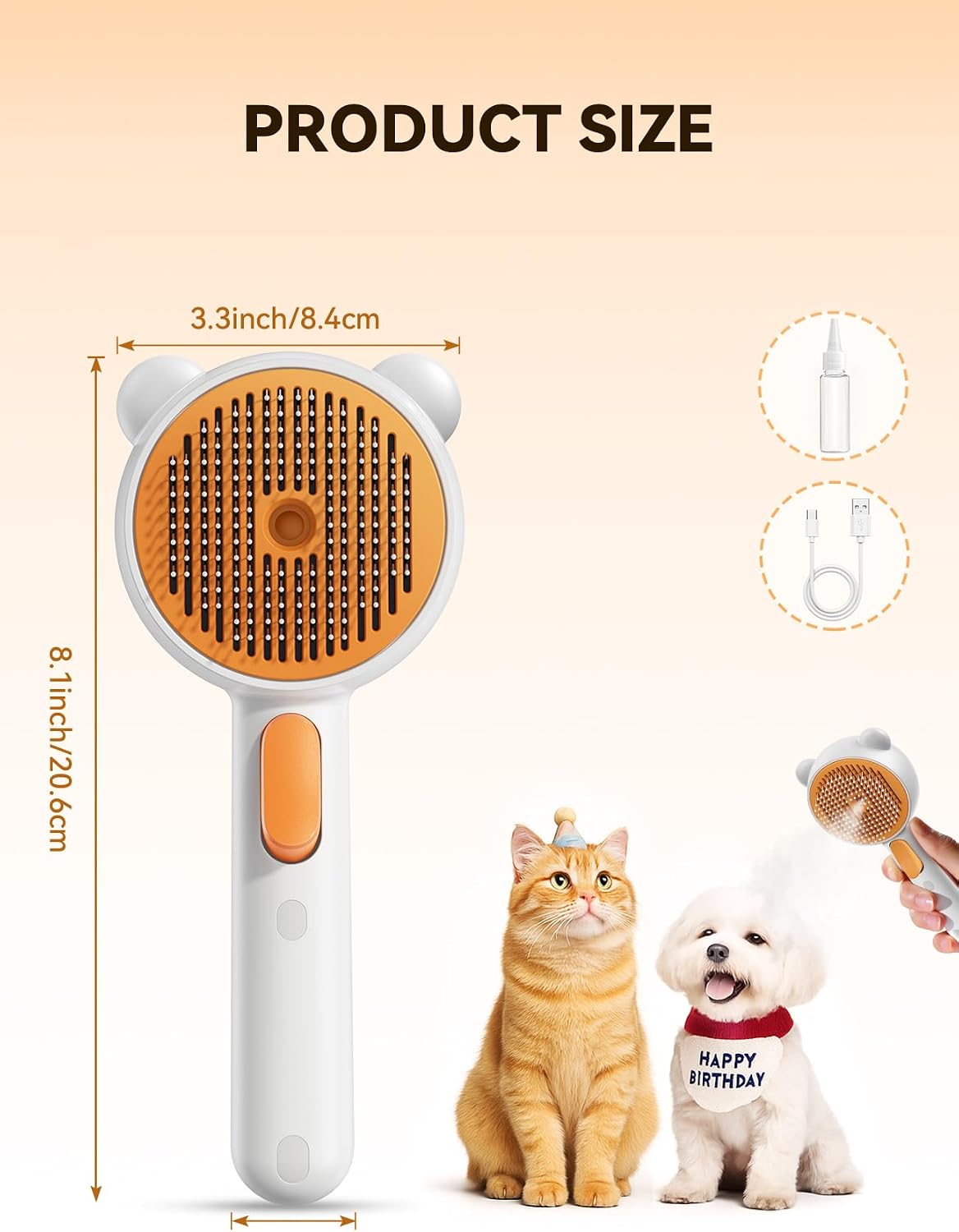 Pet Steam Brush for Dogs & Cats, Brushes for Indoor Cats with Release Button, Dual Speed Spray USB Rechargeable Grooming Supplies, Dog Brush for Shedding Suitable for All Long- and Short-haired Pets - Image 9
