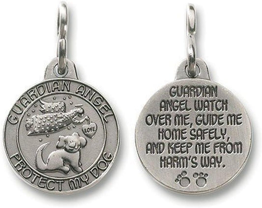 Guardian Angel Dog Pet Protection 1 Inch Pewter Medal silver charm