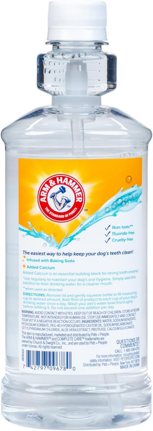 Arm & Hammer dog breath freshener portion and pour cap detail for easy dosing