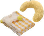 Haourlife soft blue puppy sleeping pillow with matching blanket overhead view