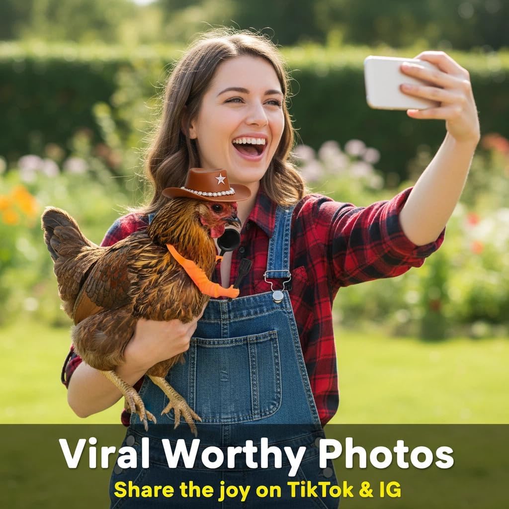 Flock of chickens dressed in western cowboy themed novelty pet clothing props