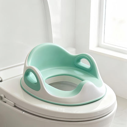 5 STAR SUPER DEALS Potty Training Seat front view showing the blue toddler toilet trainer with soft cushion and handles