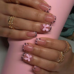 Telain Leopard French Tip Press On Nails front view showcasing bow design