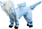 Strawberry print small dog slicker highlighting the high visibility reflective safety strips