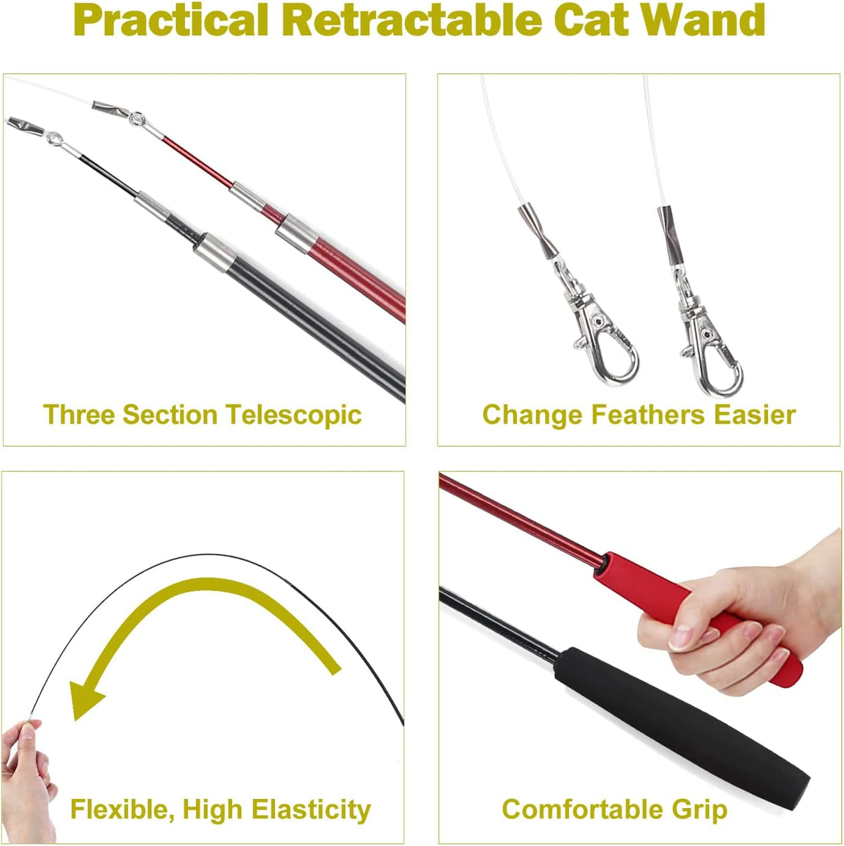 Fuzzy squiggly worm attachments with bells for cat play