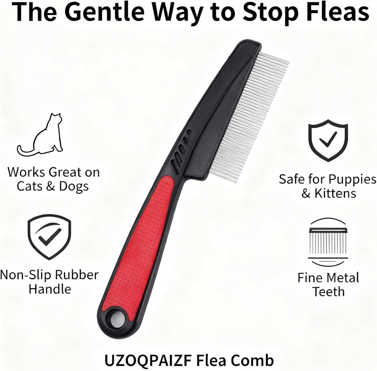 Close up of premium rust resistant flea and tick removal comb teeth.