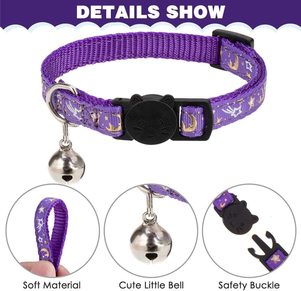 PAWCHIE premium nylon cat collar with attached silver bell and leash handle