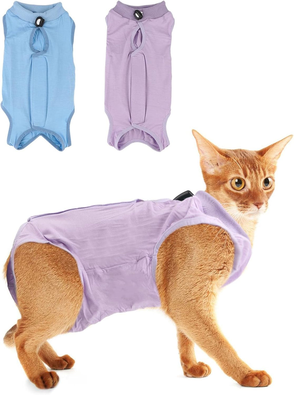 2PCS Cat Recovery Suit - Breathable Cat Surgical Recovery Suit, Onesie for Cats After Surgery Recovery, Alternative Cone of Shame Abdominal Wound Skin Wear Protection (Light Blue+Light Purple, L) - Image 11