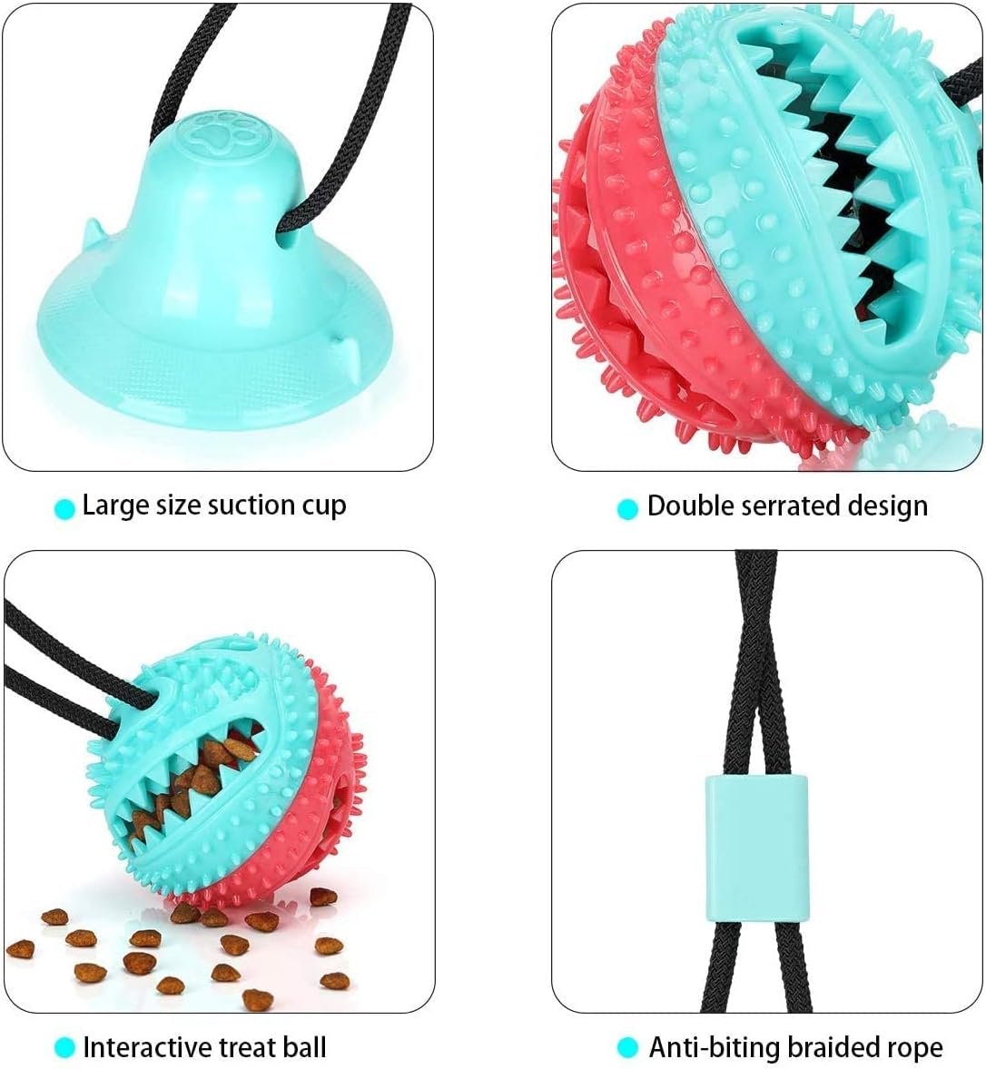 ALLRIER durable rubber pet training toy with treat dispensing slots filled with kibble