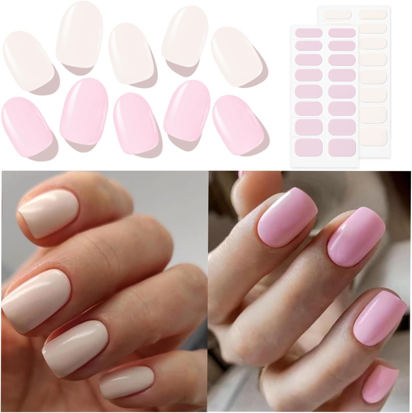 Modelones 64 piece semi-cured gel nail strips nude pink set